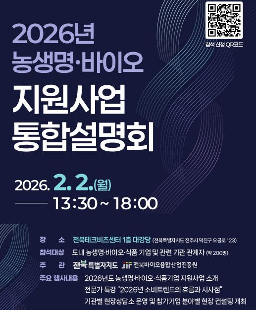 전북 농생명·바이오 기업 맞춤형 지원 정보 제공 - 뉴스 썸네일 이미지