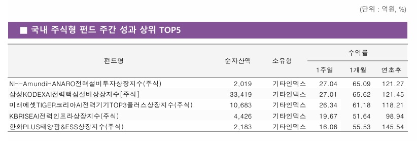 AI 수요 폭증에 '불기둥'…전력 ETF 수익률 상위 싹쓸이